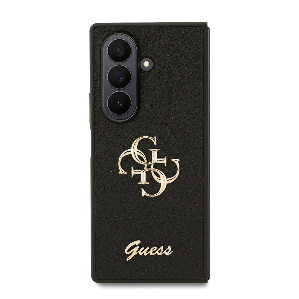 Galaxy Z Fold 7 Kılıf Guess Orjinal Lisanslı 4G Büyük Metal Logolu Glitter Kapak Siyah