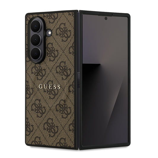 Galaxy Z Fold 7 Kılıf Guess Orjinal Lisanslı M-safe Şarj Özellikli 4G Desen Yazı Logolu Kapak Kahverengi