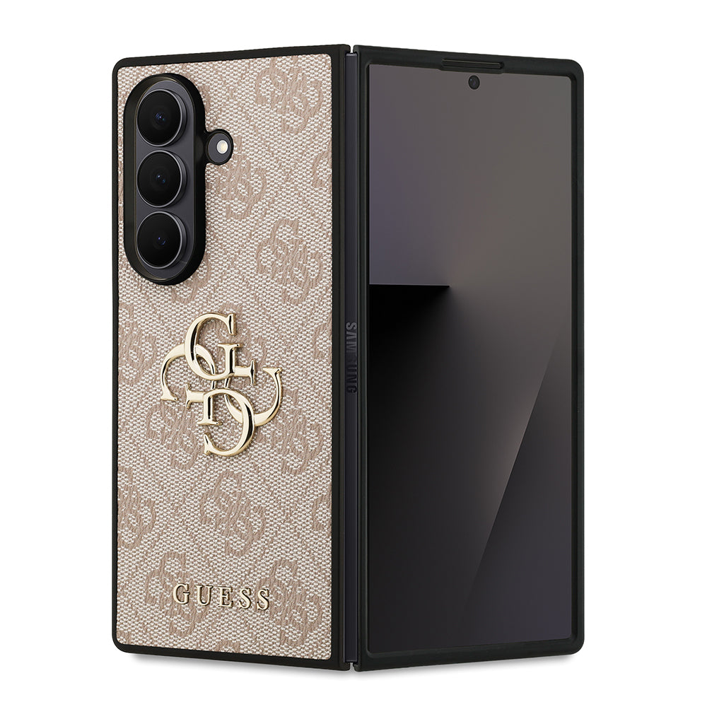 Galaxy Z Fold 7 Kılıf Guess Orjinal Lisanslı PU Deri Büyük Metal Logo Dizaynlı Kapak Pembe