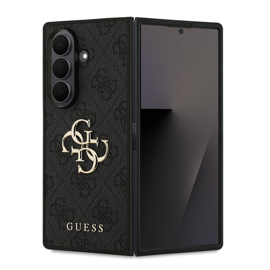 Galaxy Z Fold 7 Kılıf Guess Orjinal Lisanslı PU Deri Büyük Metal Logo Dizaynlı Kapak Siyah