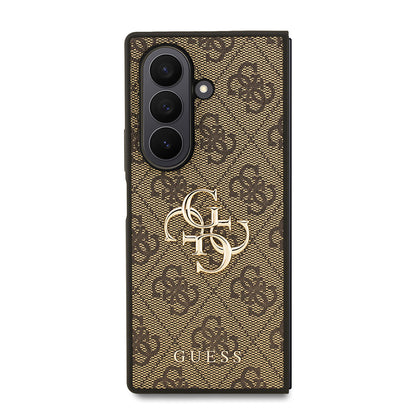 Galaxy Z Fold 7 Kılıf Guess Orjinal Lisanslı PU Deri Büyük Metal Logo Dizaynlı Kapak Siyah