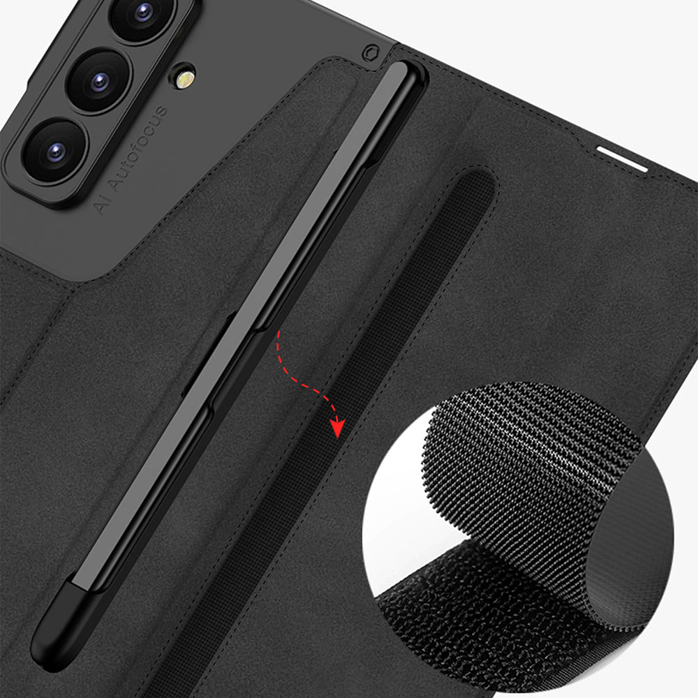 Galaxy Z Fold 7 Case Camera Protection Velvet Design Zore Kıpta Pen Compartment Fest Cover Titanium