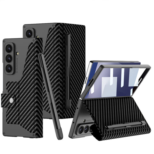 Galaxy Z Fold 7 Case Camera Protection Carbon Design Zore Kıpta Pen Compartment Fest Cover Black