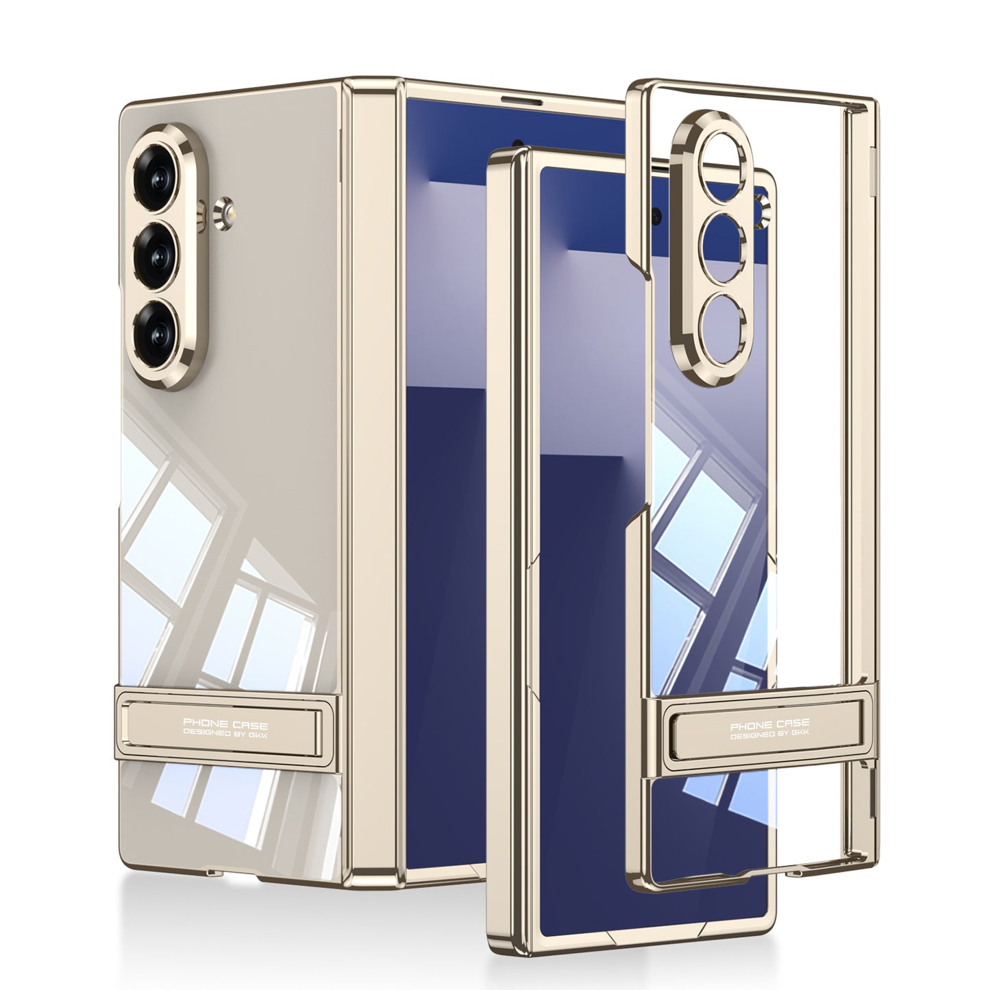 Galaxy Z Fold 7 Case Camera Protection Transparent Design Zore Lego Stand Cover Gold 