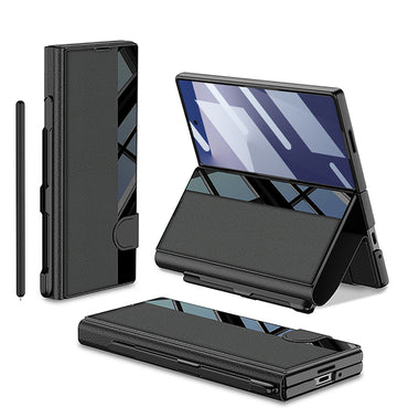 Galaxy Z Fold 7 Case Camera Protection Zore Kıpta Mirror Pen Compartment Fest Cover Black 
