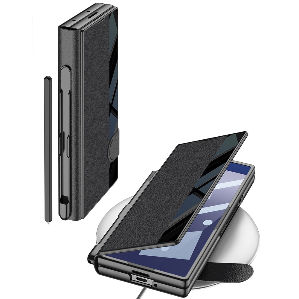 Galaxy Z Fold 7 Case Camera Protection Zore Kıpta Mirror Pen Compartment Fest Cover Black 