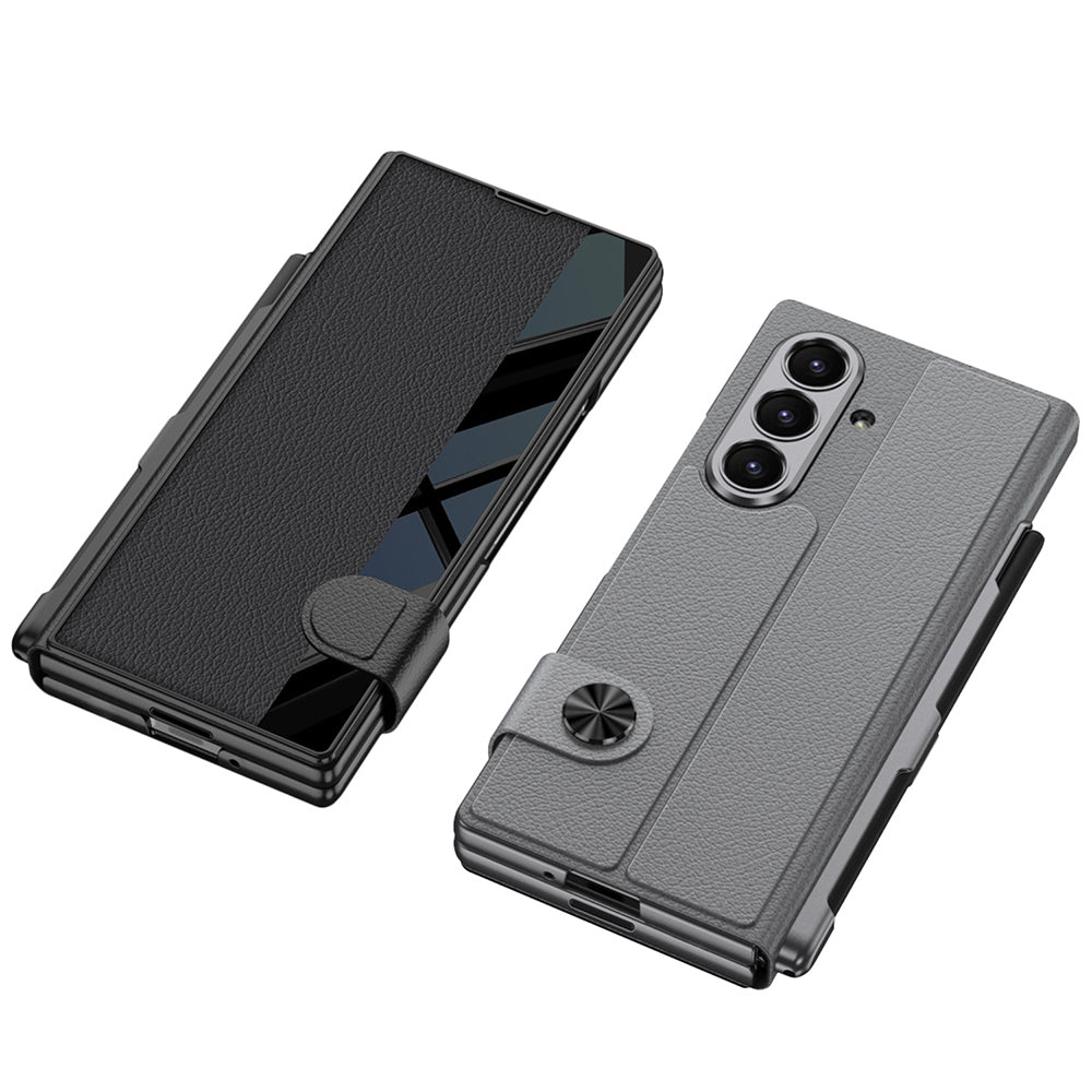 Galaxy Z Fold 7 Case Camera Protection Zore Kıpta Mirror Pen Compartment Fest Cover Black 