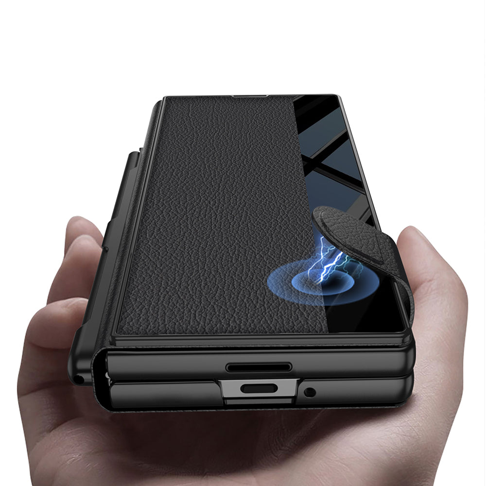 Galaxy Z Fold 7 Case Camera Protection Zore Kıpta Mirror Pen Compartment Fest Cover Black 