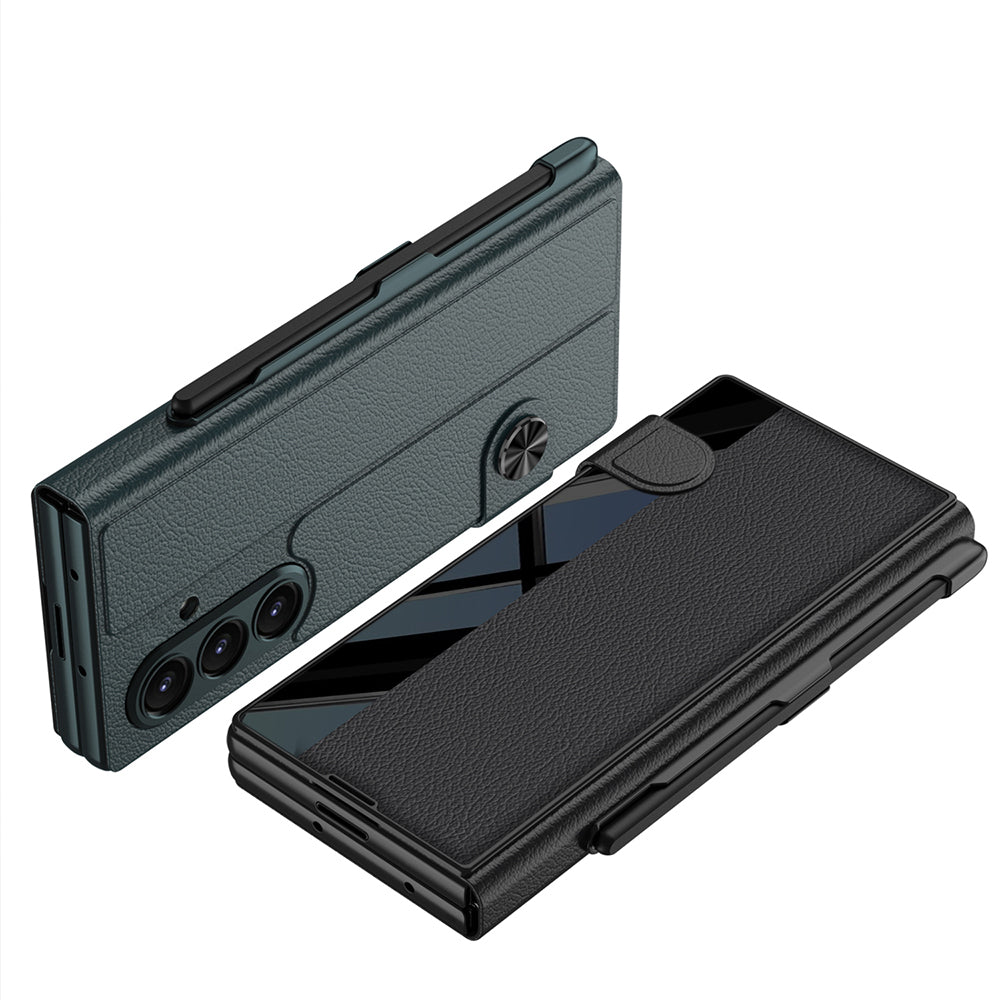 Galaxy Z Fold 7 Case Camera Protection Zore Kıpta Mirror Pen Compartment Fest Cover Black 
