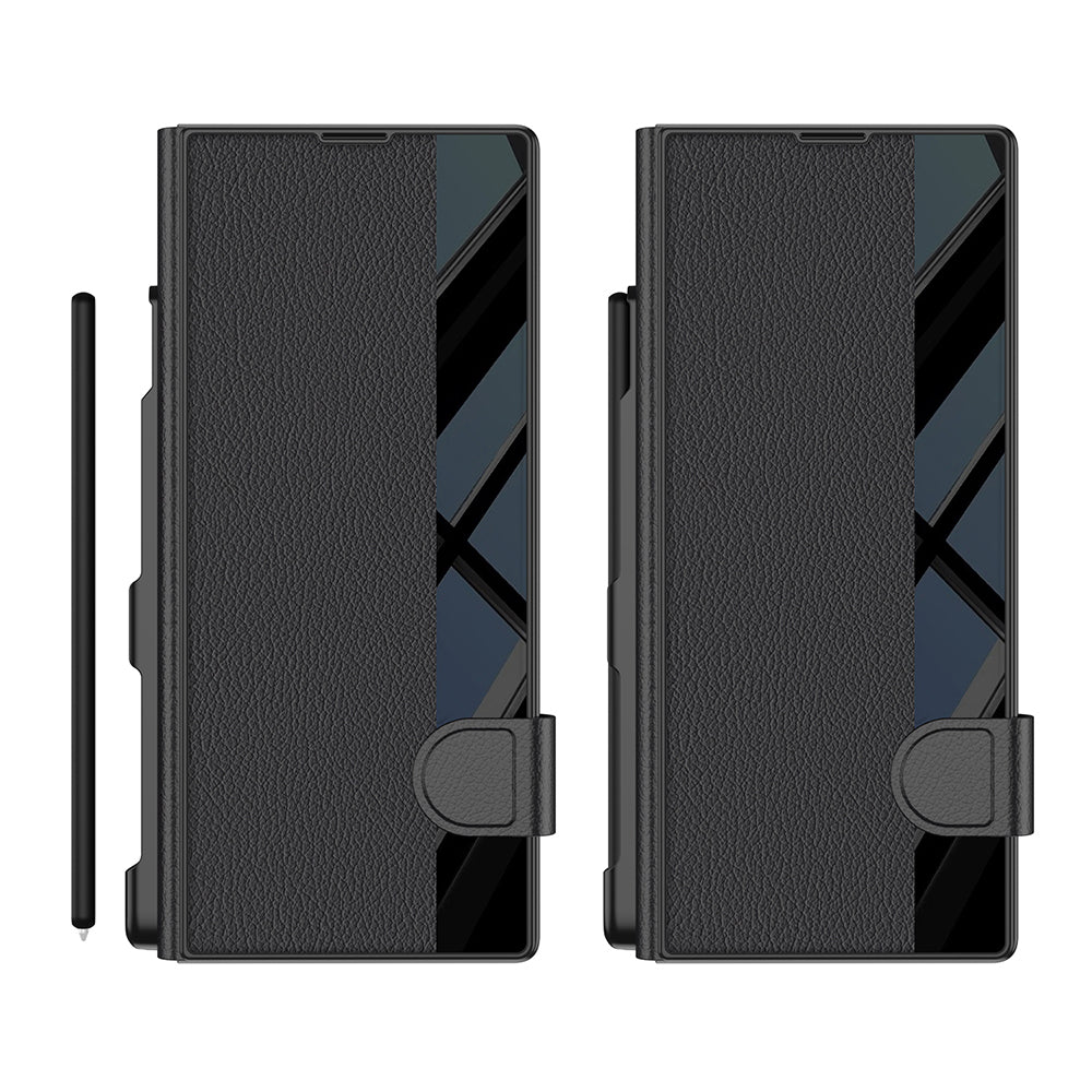 Galaxy Z Fold 7 Case Camera Protection Zore Kıpta Mirror Pen Compartment Fest Cover Black 