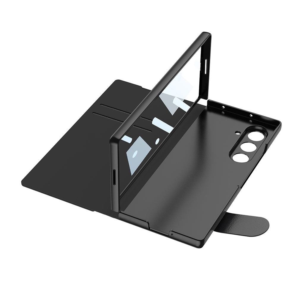Galaxy Z Fold 7 Case Camera Protection Zore Kıpta Mirror Pen Compartment Fest Cover Black 