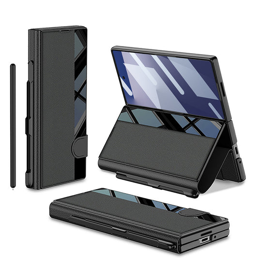 Galaxy Z Fold 7 Case Camera Protection Zore Kıpta Mirror Pen Compartment Fest Cover Black 