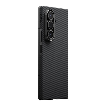 Galaxy Z Fold 7 Kılıf M-safe Şarj Özellikli 600D Aramid Fiber Pitaka Ultra-Slim Classic Serisi Black-Grey Twill Kapak Siyah-Gri