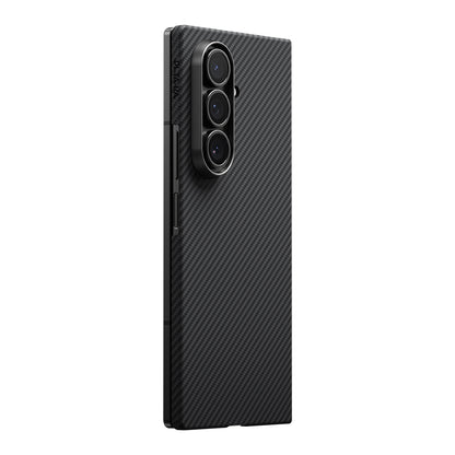 Galaxy Z Fold 7 Kılıf M-safe Şarj Özellikli 600D Aramid Fiber Pitaka Ultra-Slim Classic Serisi Black-Grey Twill Kapak Siyah-Gri