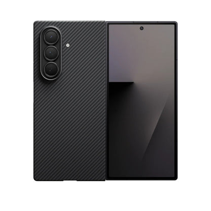 Galaxy Z Fold 7 Kılıf M-safe Şarj Özellikli 600D Aramid Fiber Pitaka Ultra-Slim Classic Serisi Black-Grey Twill Kapak Siyah-Gri