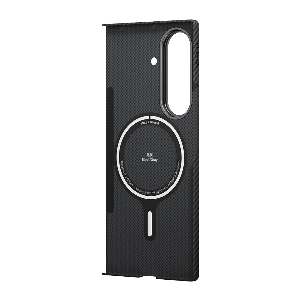 Galaxy Z Fold 7 Kılıf M-safe Şarj Özellikli 600D Aramid Fiber Pitaka Ultra-Slim Classic Serisi Black-Grey Twill Kapak Siyah-Gri