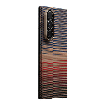 Galaxy Z Fold 7 Kılıf M-safe Şarj Özellikli Aramid Fiber Pitaka Tactile Woven Sunset-Moonrise Serisi Kapak Mavi