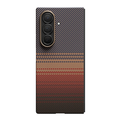 Galaxy Z Fold 7 Kılıf M-safe Şarj Özellikli Aramid Fiber Pitaka Tactile Woven Sunset-Moonrise Serisi Kapak Mavi
