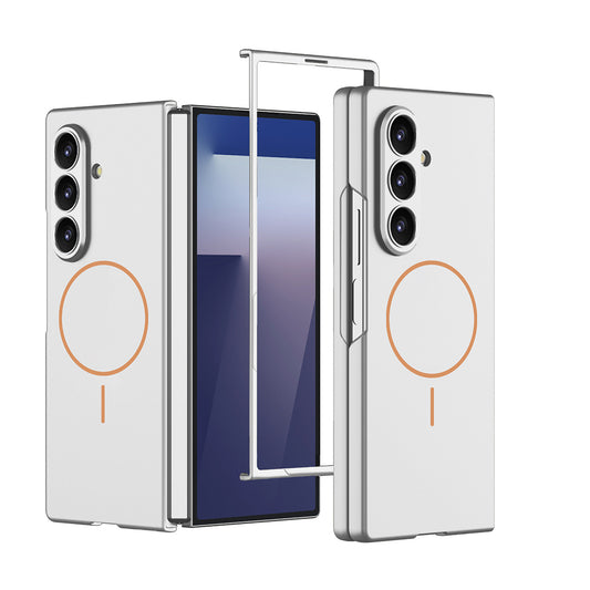 Galaxy Z Fold 7 Kılıf Wireless Şarj Özellikli Zore Kıpta M-safe Kapak Gümüş