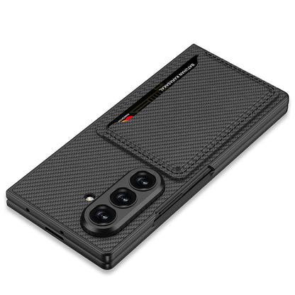 Galaxy Z Fold 7 Suni Deri Arka Yüzey Zore Kartlıklı Kıpta Silikon Kapak Siyah