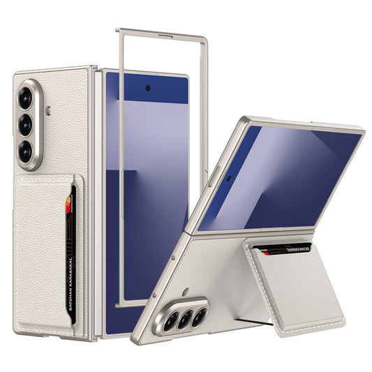 Galaxy Z Fold 7 Suni Deri Arka Yüzey Zore Kartlıklı Kıpta Silikon Kapak Titanyum