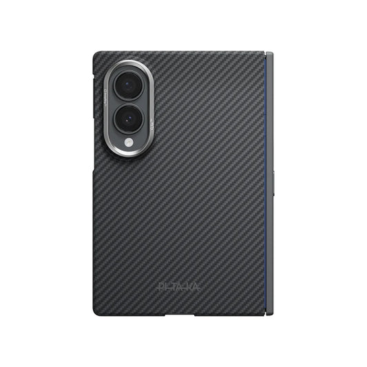 Galaxy Z Fold 8 Kılıf M-safe Şarj Özellikli 600D Aramid Karbon Fiber Menteşe Butonlu Pitaka Black-Grey Twill Kapak