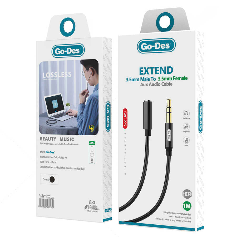 Go Des GAC-226 3.5mm To Aux Audio Cable Black 
