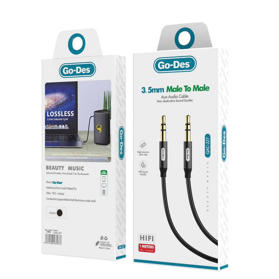 Go Des GAC-227 Aux Audio Cable Black 