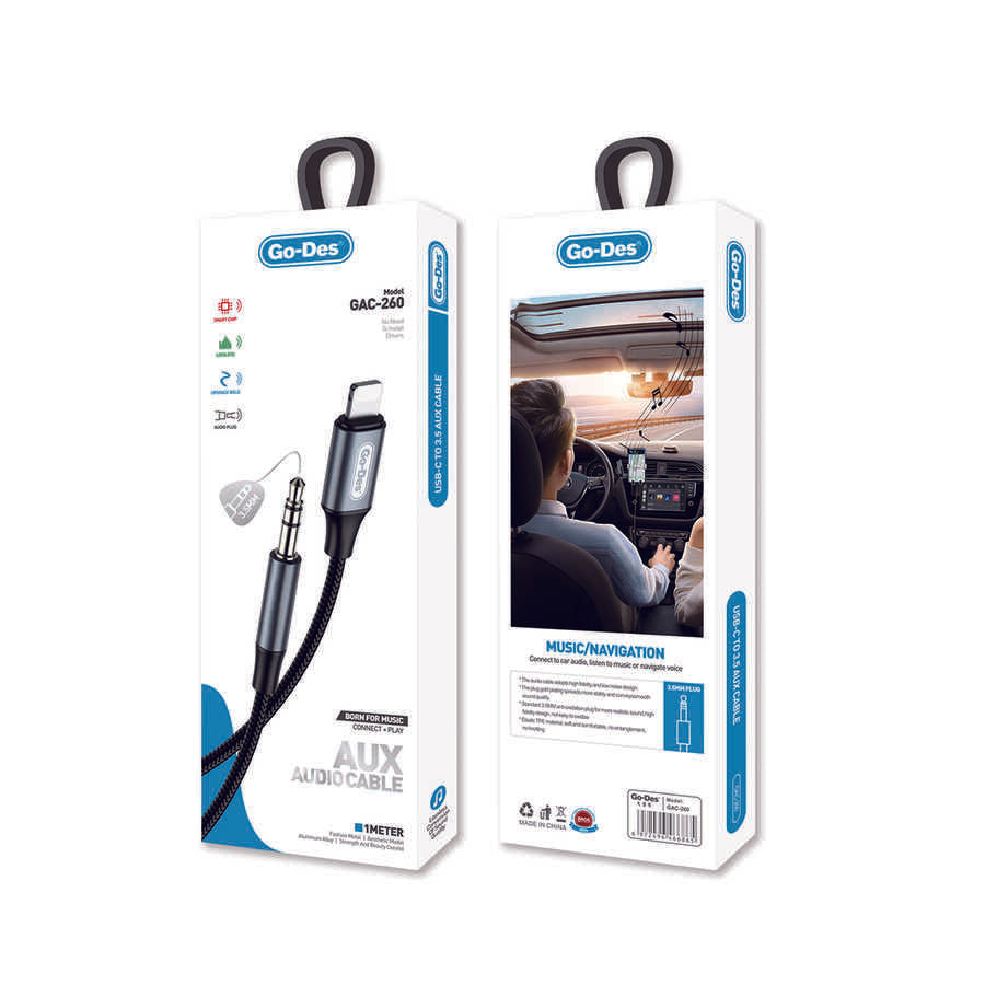 Go Des GAC-260 Lightning Aux Audio Cable 1 meter Black 