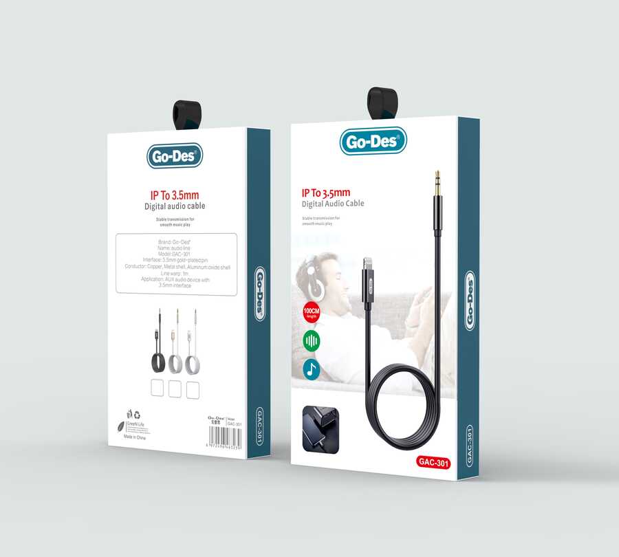 Go Des GAC-301 Lightning Aux Cable Black