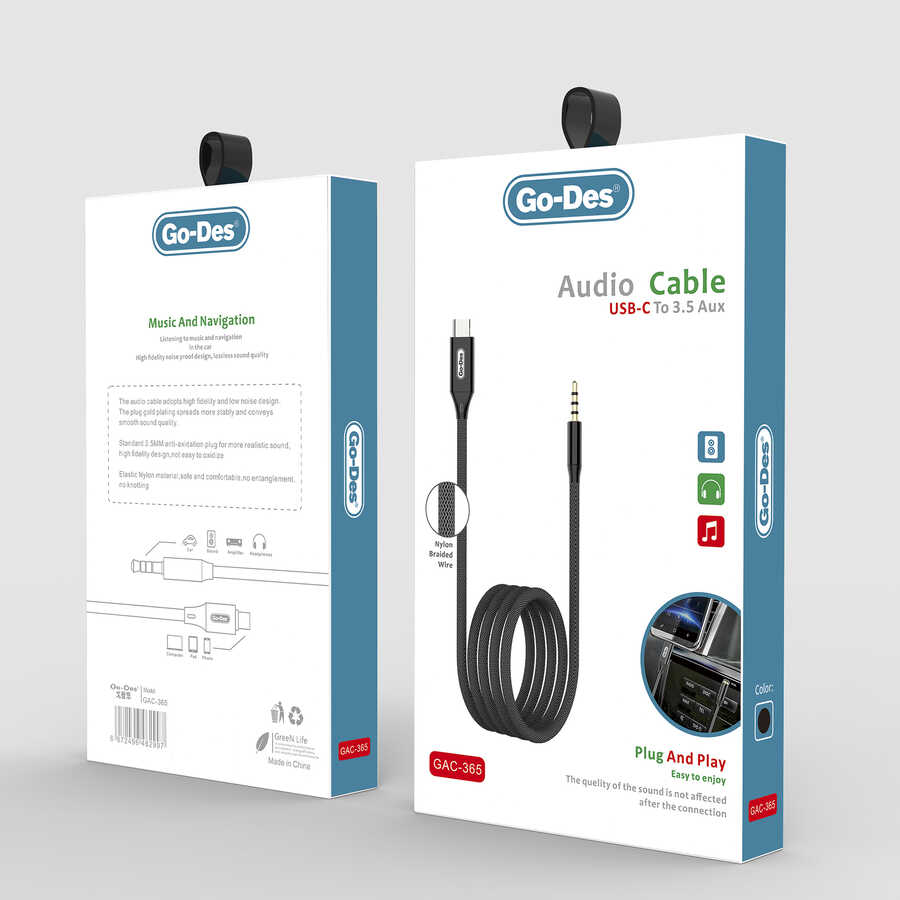 Go Des GAC-365 Type-C To Aux Audio Cable Black 