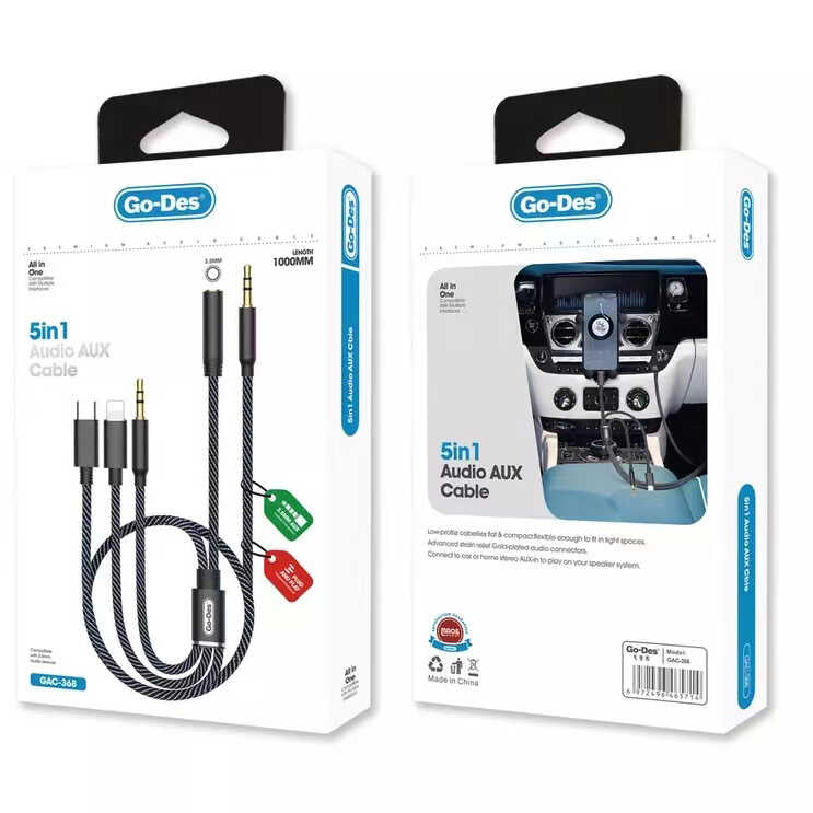 Go Des GAC-368 5 in 1 Aux Audio Cable Black 