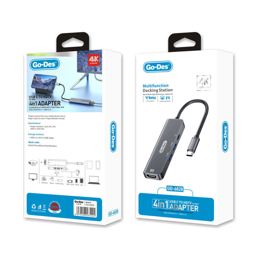Go Des GD-6828 Type-c to HDTV 4 in 1 Converter Adapter Gray 