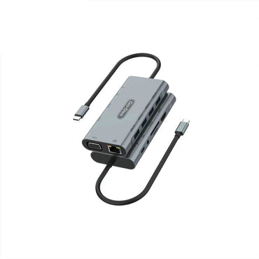 Go Des GD-6907 11 in 1 Type-C Hub SD Card-RJ45-HDMI-VGA-Usb Replicator Gray 
