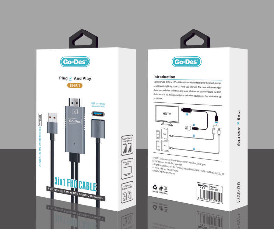 Go Des GD-8271 3 in 1 FHD Cable Black