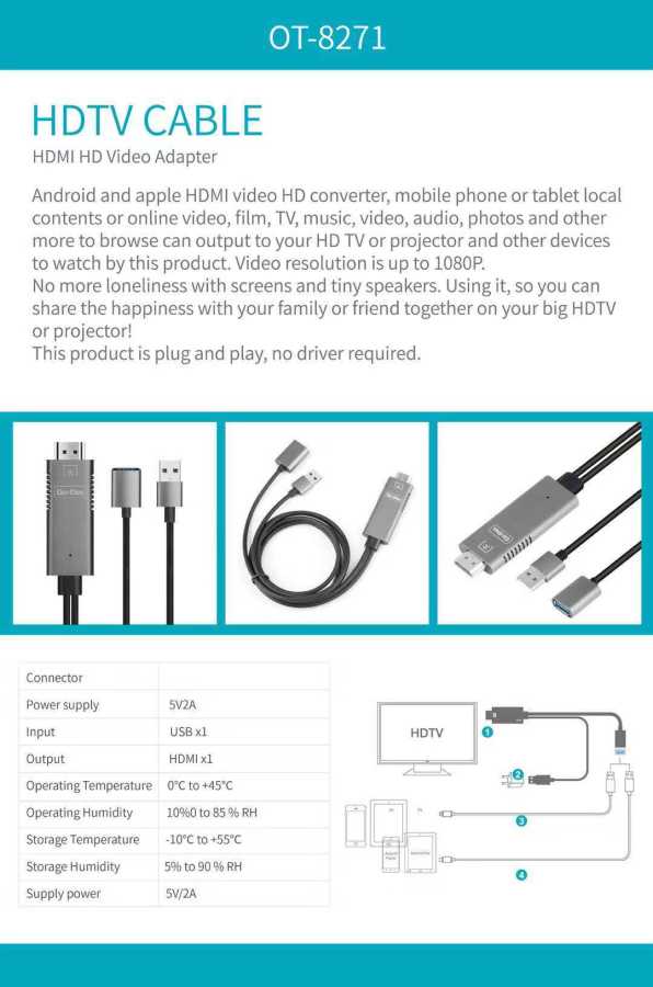 Go Des GD-8271 3 in 1 FHD Cable Black