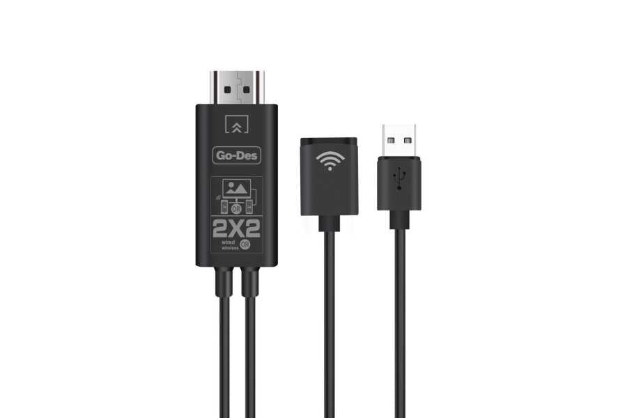 Go Des GD-8276 Wireless Display Dongle Phone Full HDTV Cable Black