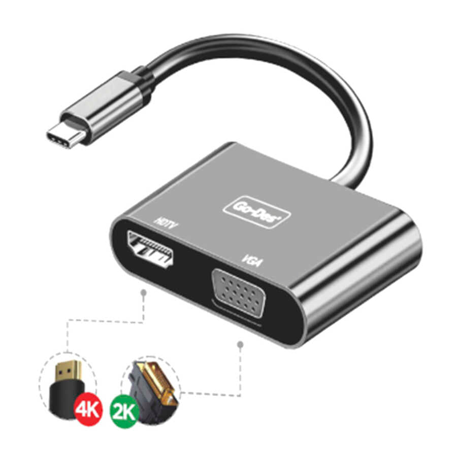Go Des GD-8280 Type-C To HDTV+VGA Converter Black 