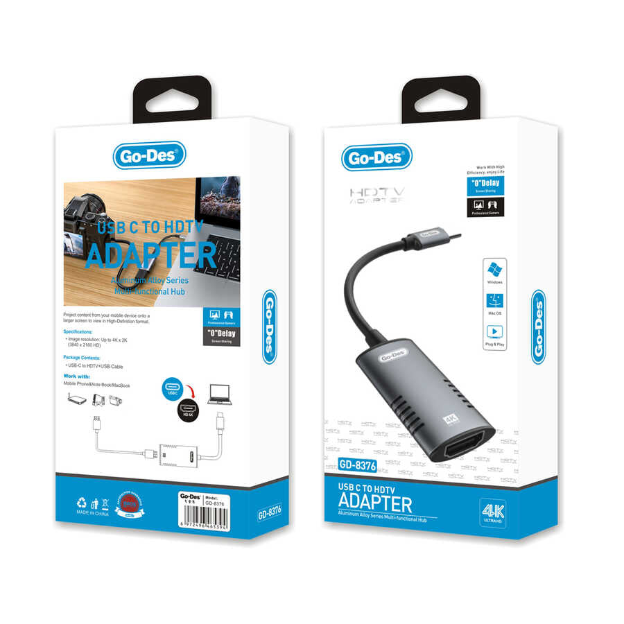 Go Des GD-8376 Type-c to HDTV Converter Adapter Gray 