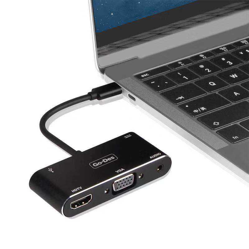 Go Des GD-8761 USB-C to HDTV-VGA Adapter Black