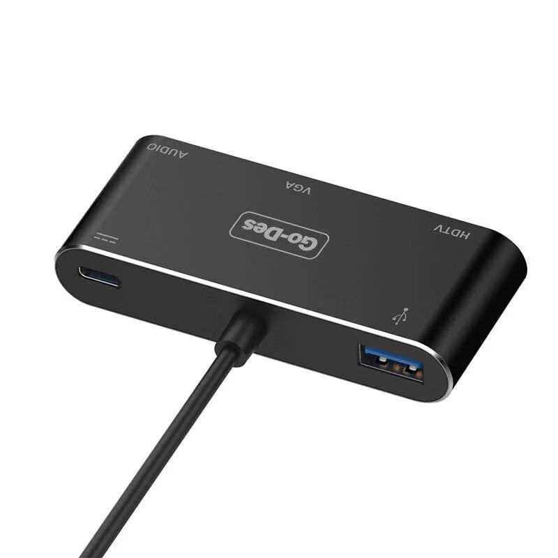 Go Des GD-8761 USB-C to HDTV-VGA Adapter Black