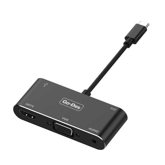 Go Des GD-8761 USB-C to HDTV-VGA Adapter Black