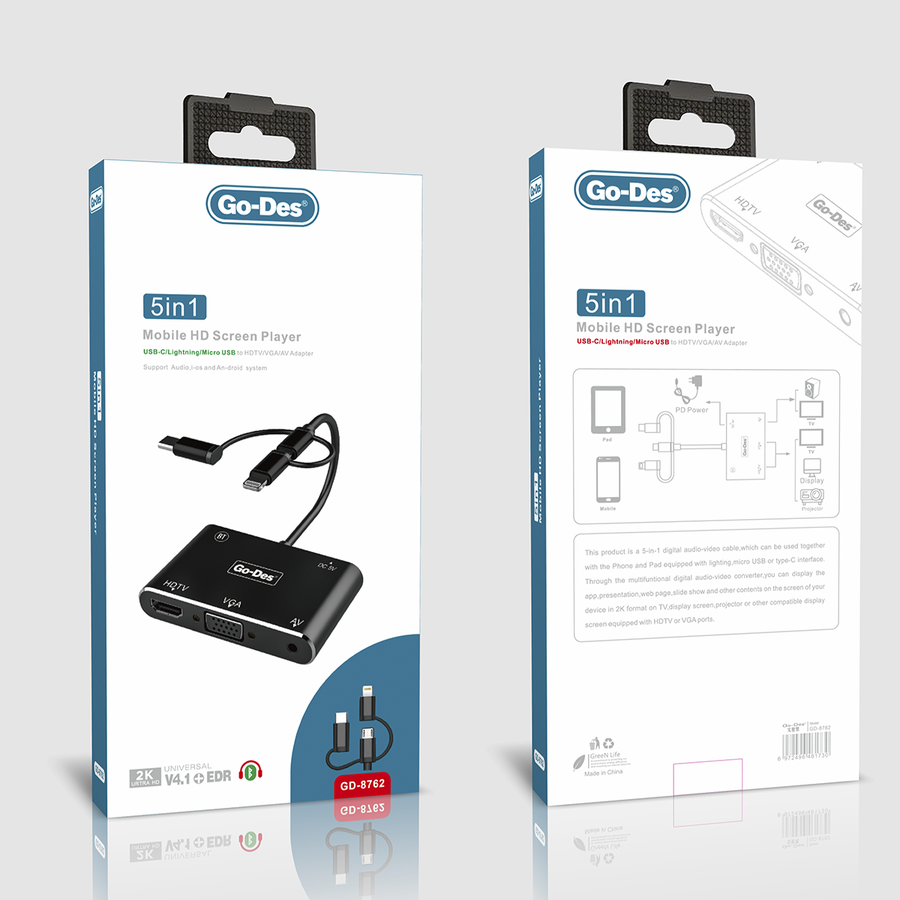 Go Des GD-8762 5 in 1 Mobile HD Screen Player Black