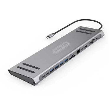 Go Des GD-9120 14 in 1 Stand Featured Type-C Hub SD Card-RJ45-HDMI-VGA-Usb Replicator Gray 