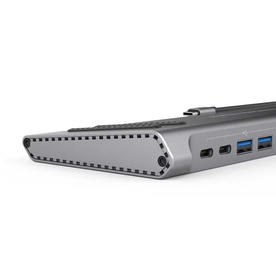 Go Des GD-9120 14 in 1 Stand Featured Type-C Hub SD Card-RJ45-HDMI-VGA-Usb Replicator Gray 