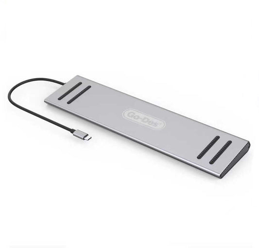 Go Des GD-9120 14 in 1 Stand Featured Type-C Hub SD Card-RJ45-HDMI-VGA-Usb Replicator Gray 