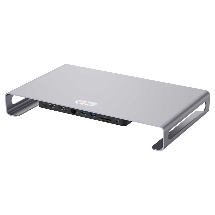 Go Des GD-9126 Hub Supported Laptop Stand Docking Station Stand Gray