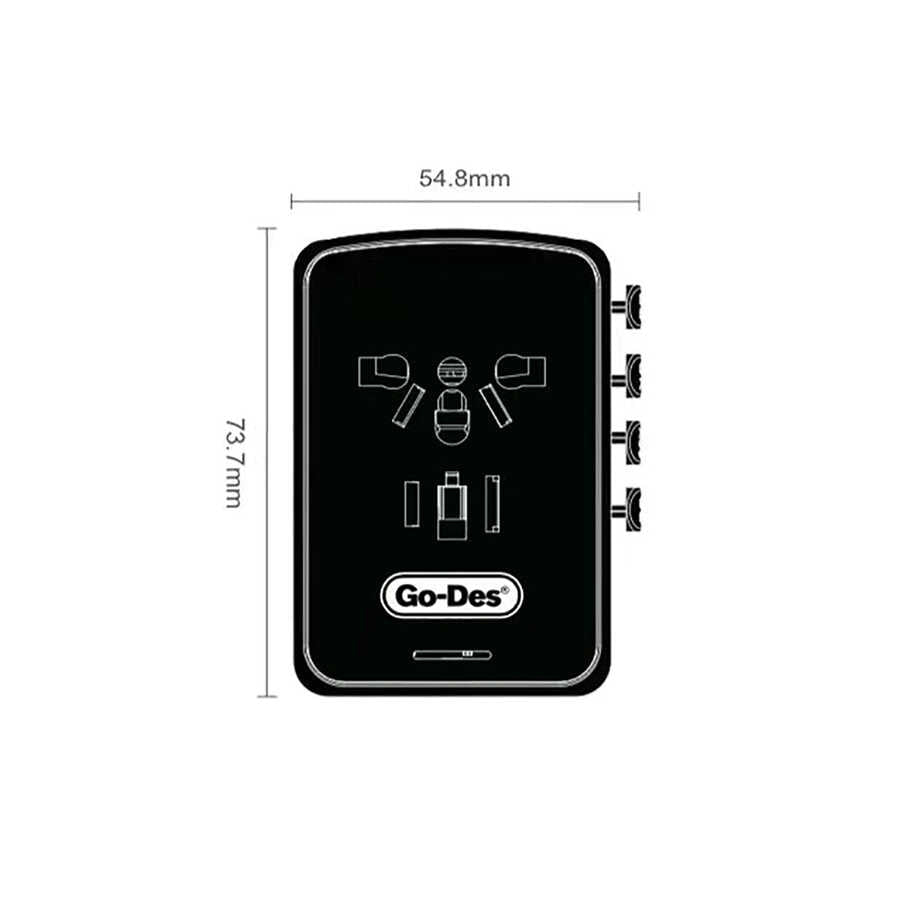 Go Des GD-B616 Multi Universal TR/US/UK/AUS/EU Compatible Charging Adapter Max 35W Black