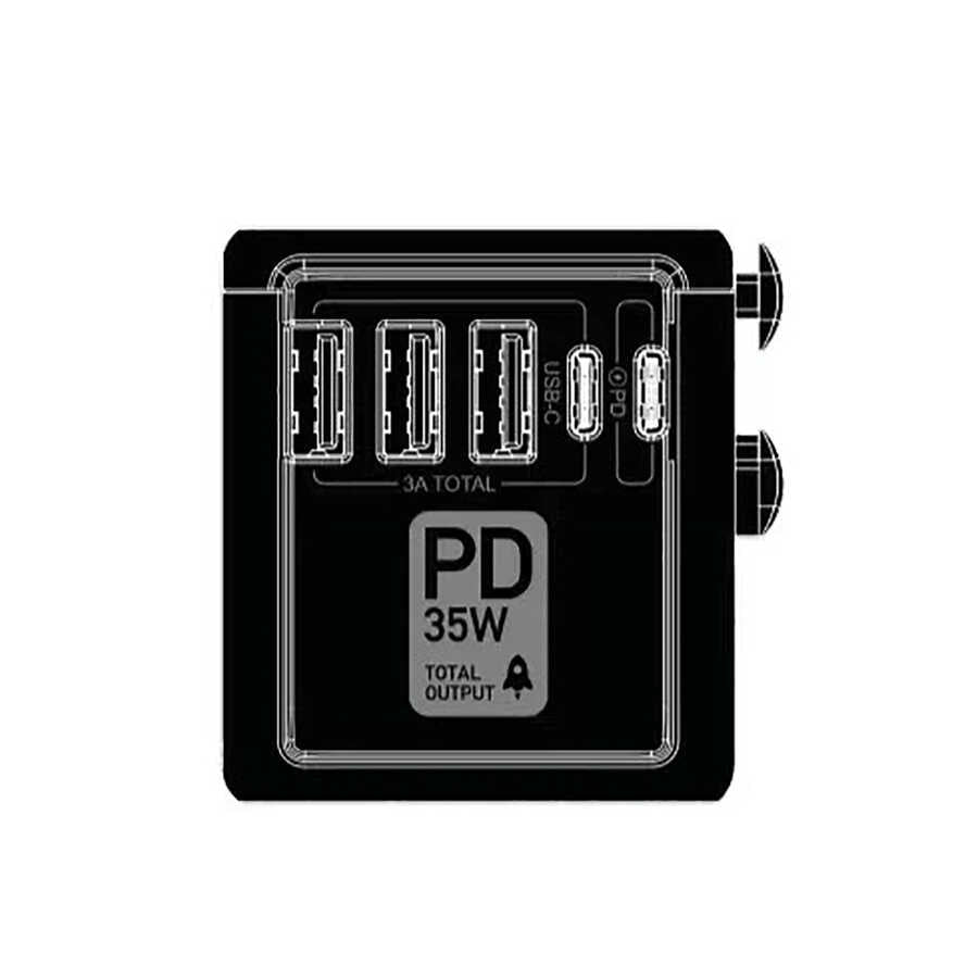 Go Des GD-B616 Multi Universal TR/US/UK/AUS/EU Compatible Charging Adapter Max 35W Black