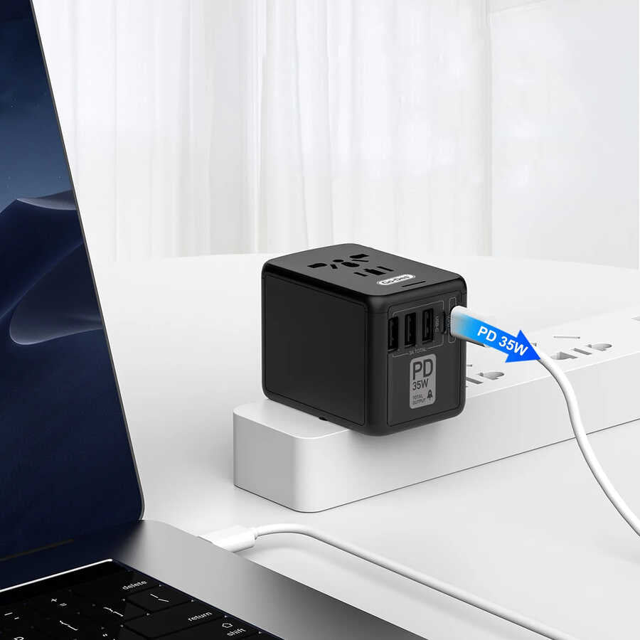 Go Des GD-B616 Multi Universal TR/US/UK/AUS/EU Compatible Charging Adapter Max 35W Black